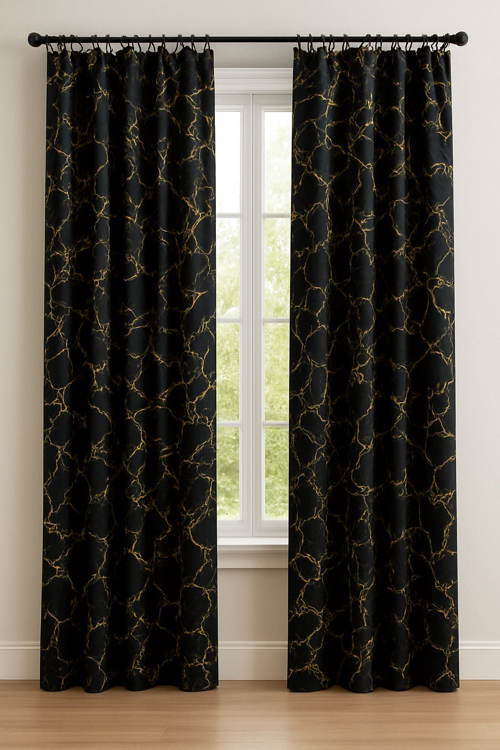 Luxury Black & Gold Marble Print Curtain/Matt